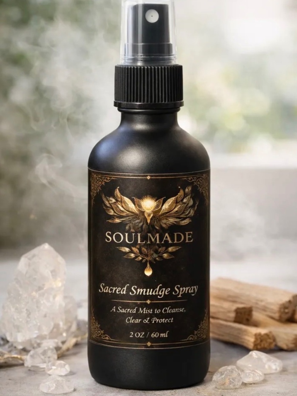 Sacred Smudge Spray, White Sage and Palo Santo Ritual Mist, 2 oz
